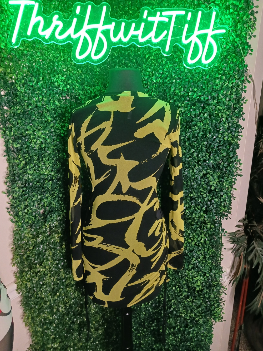Abstract-Print Mini Dress in Yellow and Black